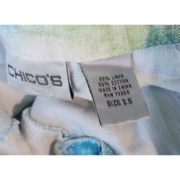 Chico’s Linen Blend Coastal Style Fish Postcard Print Cropped Pants Size 2.5 - Picture 3 of 7